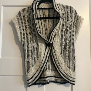 Cabi cable knit sleeves black and white striped sweater
